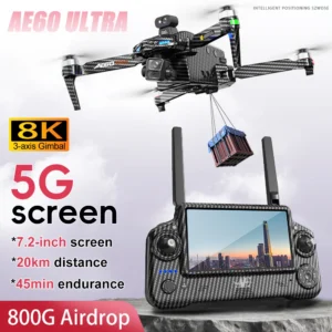 AE60 GPS Drone 8K Professional Dual Camera 3-Axis Gimbal Brushless Obstacle Avoidance Large Screen 5G 20KM 800G Airdrop FPV Dron