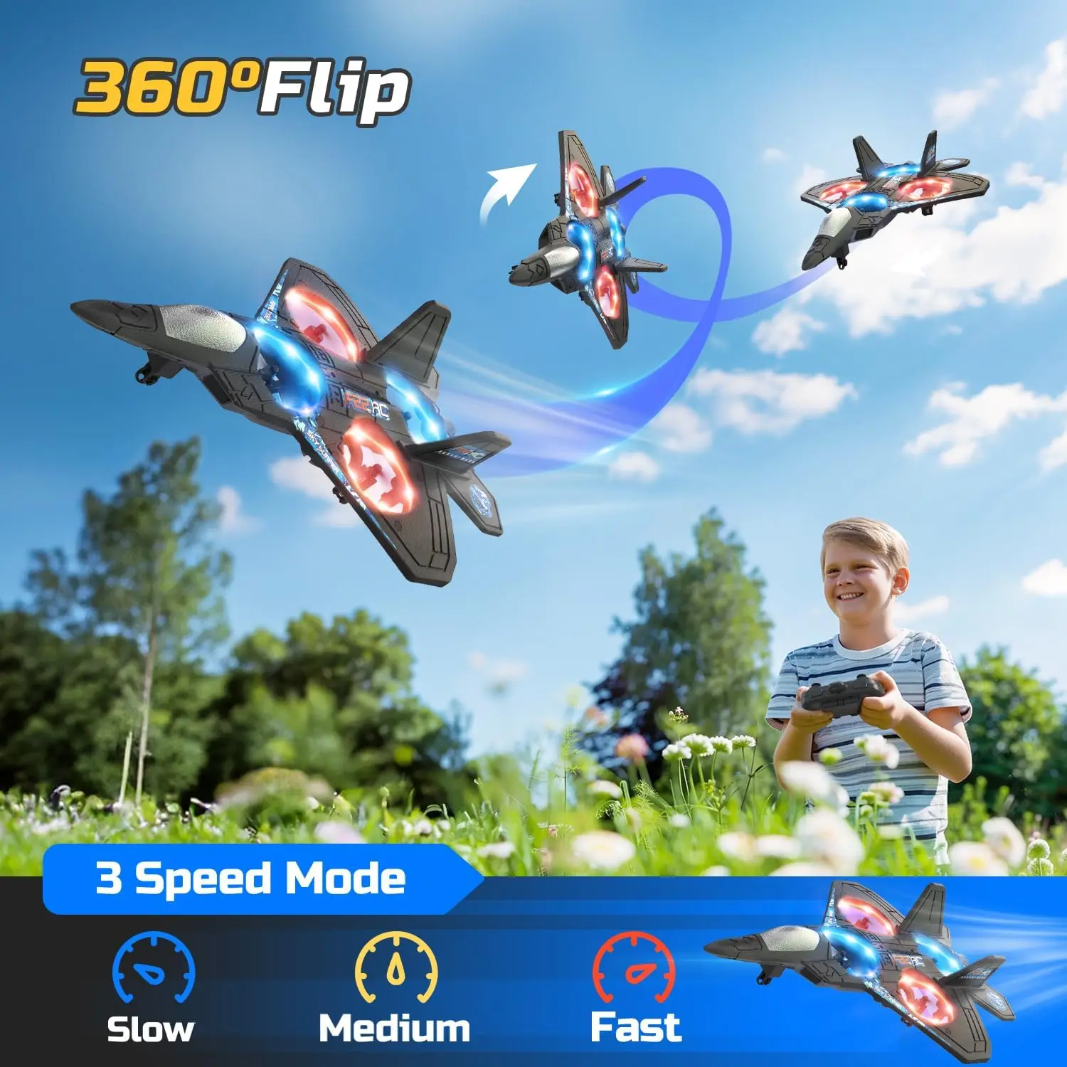 Foam Drone RC Airplane for Kids and Beginners Remote Control Plane Fighter Jet with Light Auto Hovering 360° Flip and 1Batteries - Image 2
