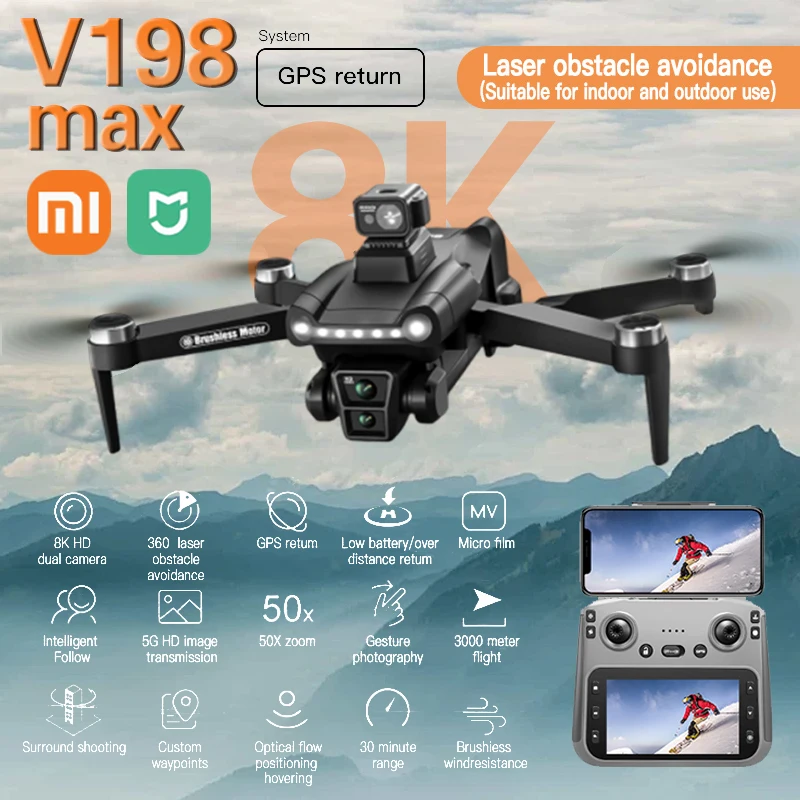 Xiaomi Mijia V198GPS Drone ESC 8K Profesional HD Camera Brushless Obstacle Avoidance Aerial Optical Foldable Quadcopter Mini toy