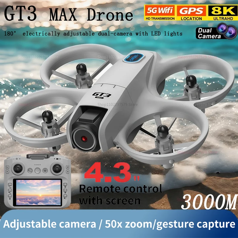 NEW Drones GT3 GPS 8K Professional HD 180° Dual Cameras 5G WIFI Brushless Motors Obstacle Avoidance FPV Foldable Quadcopter Toys