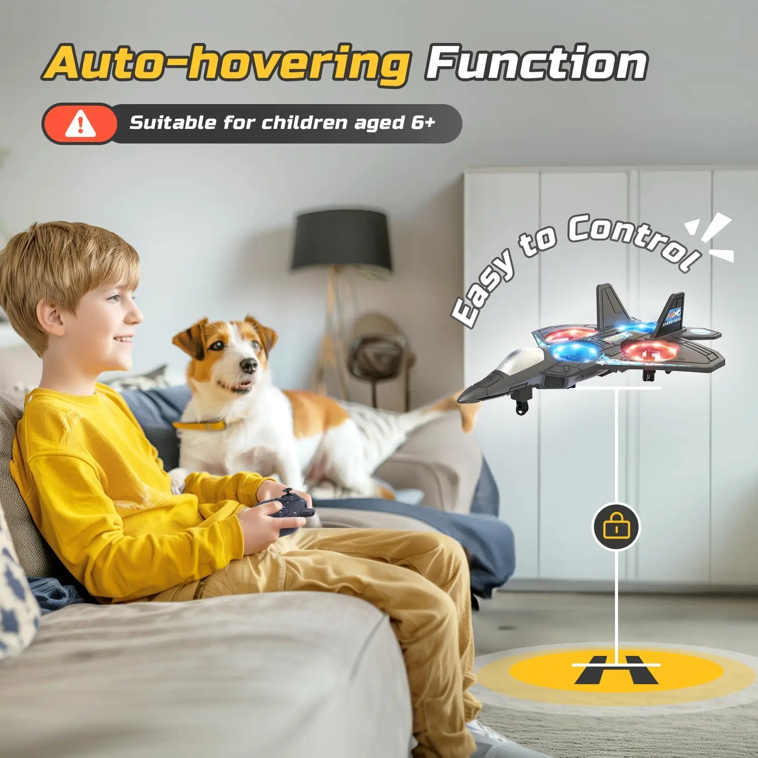Foam Drone RC Airplane for Kids and Beginners Remote Control Plane Fighter Jet with Light Auto Hovering 360° Flip and 1Batteries - Image 3