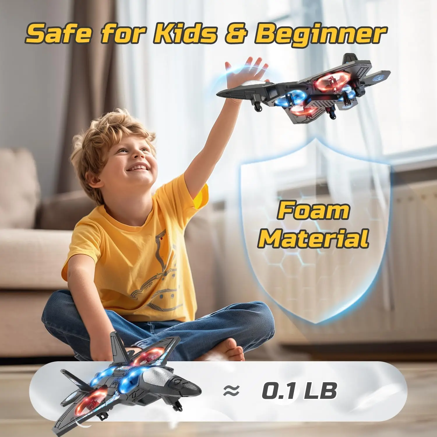Foam Drone RC Airplane for Kids and Beginners Remote Control Plane Fighter Jet with Light Auto Hovering 360° Flip and 1Batteries - Image 5