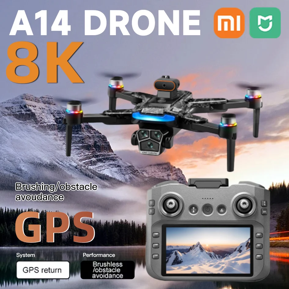 Mijia A14 Brushless Drone Triple HD Camera WiFi FPV Folding Arm Night Flight Light Remote Control Quadcopter Photography Toy