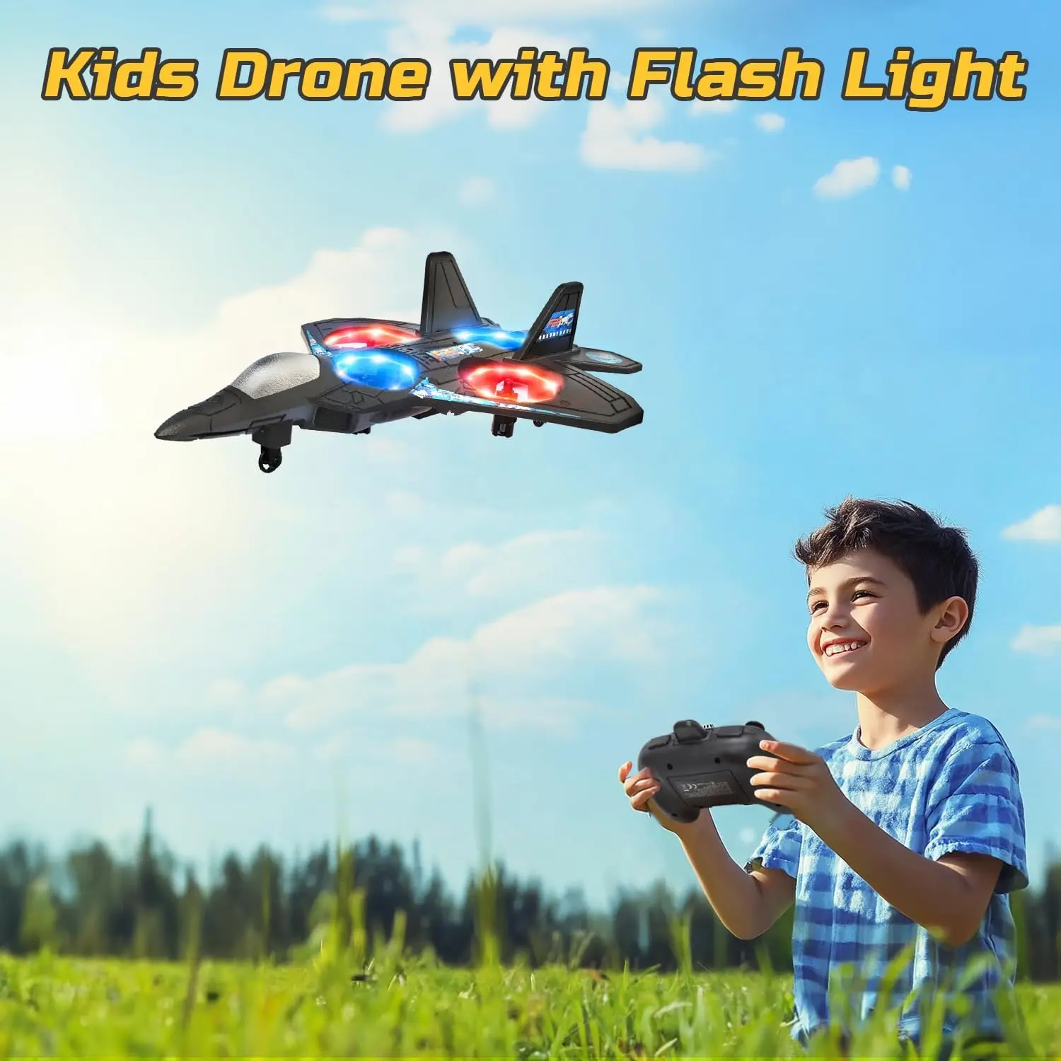 Foam Drone RC Airplane for Kids and Beginners Remote Control Plane Fighter Jet with Light Auto Hovering 360° Flip and 1Batteries - Image 6