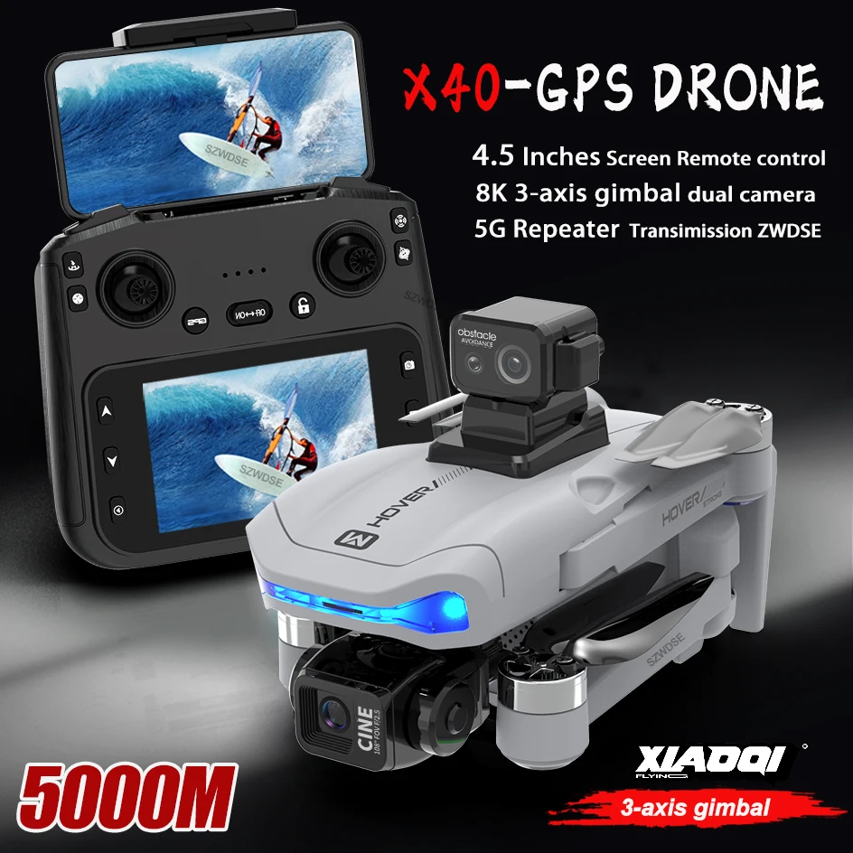 X40 GPS Drone Professional 8K Camera 3-axis Gimbal Aerial FPV Brush Avoiding Obstacle with Screen Remote Control Folding Drones